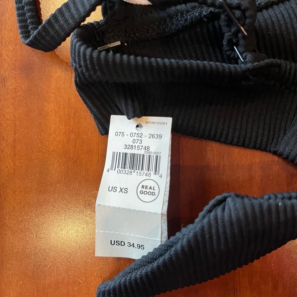 New NWT Aerie Black Bikini Top Swim Triangle Textured Rib Back Tie Size‎ XS